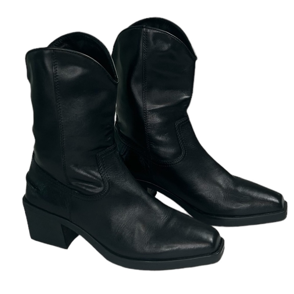 Vagabond Black Leather Mid Calf Boot Women SZ EU 36 US 5.5 Cowgirl Western Rodeo